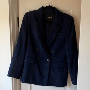 Madewell Women's Navy Blazer with Green Windowpane
